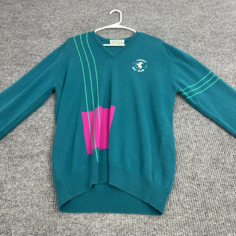 Vintage Lahinch Golf Club Glenmuir Sweater Mens L Teal Lambswool V Neck Scotland